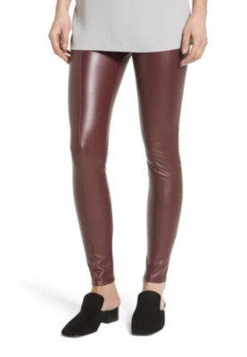 NEW Lysse High Waist Faux Leather Leggings Burgundy Small