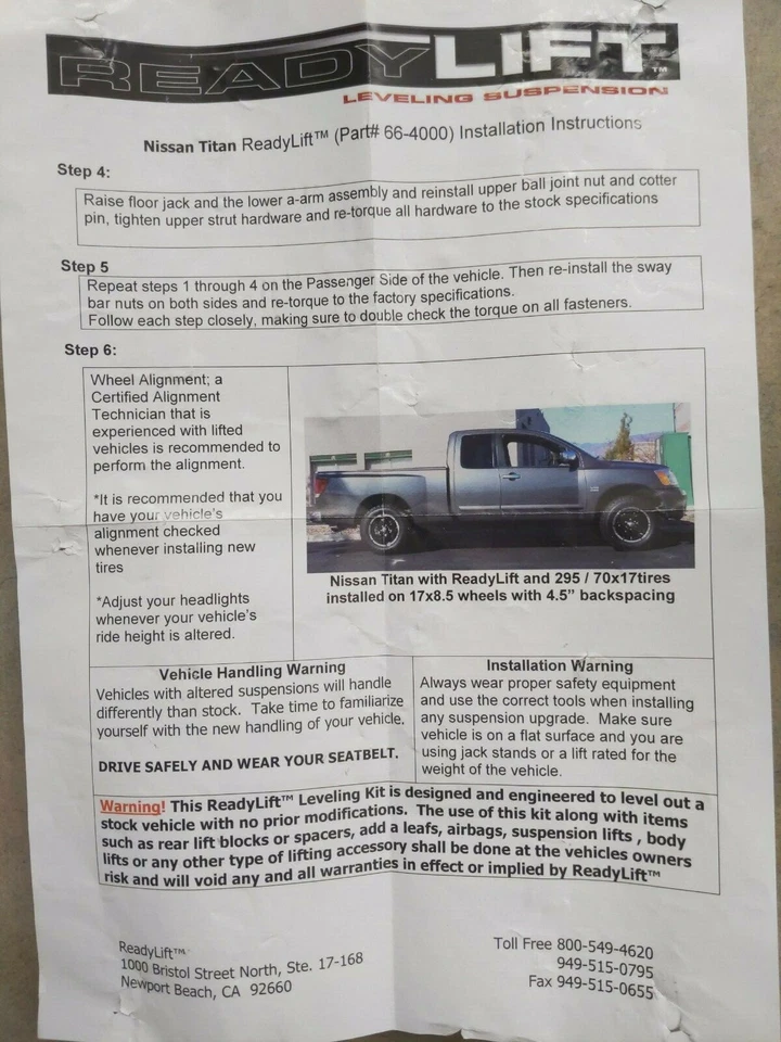 Kit de elevación listo para suspensión ReadyLIFT 2" #66-4000 para Nissan Titan Armada 04-07  Foto 4 de 4