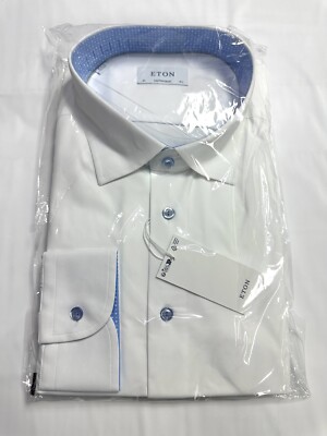 New ETON Contemporary-Fit Four-Way Stretch Contrast Trim White Shirt - 49 / 19.5