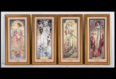 ALPHONSE MUCHA GOEBEL ARTIS ORBIS VIER JAHRESZEITEN GERAHMTE MIXED MEDIA LITHOGRAPHIEN