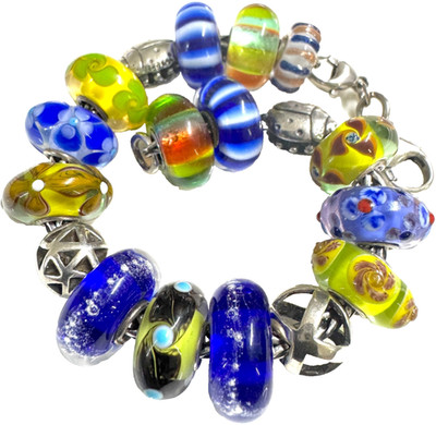 Trollbeads Sterling silver Green and Blue bracelet  Fully LOADED