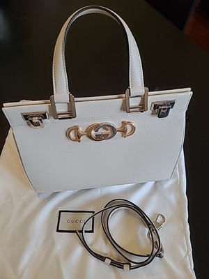 Gucci Zumi Gold/Silver Interlocking GG Horsebit Bag Small White Lthr New W Bag