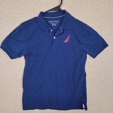 Nautica Boys Navy Blue Short Sleeve Polo Shirt L 14/16 Sailboat Logo