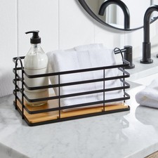 Better Homes  Gardens Matte Black Wire Storage Basket with Bamboo Bottom