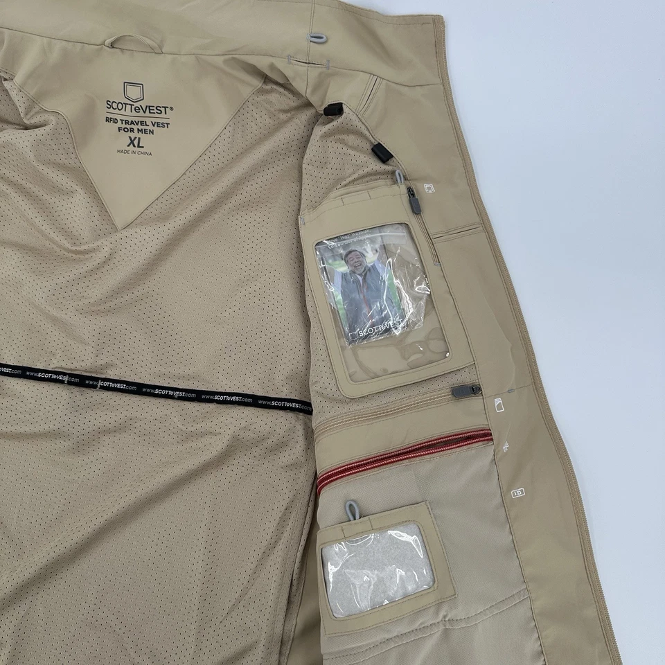 SCOTTeVEST Vest Mens XL Khaki Tan RFID Travel 26 Pockets TEC Teflon NWT Full Zip - Image 4 of 4
