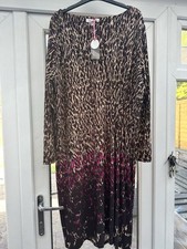 Marisota Animal Leopard Print Ombre Midi Dress Size Uk 26 Brown Pink Stretch NEW