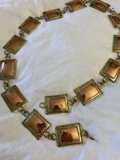 Vintage Signed MCM Metal Link Geometric Belt Brass Copper Rectangle 34"