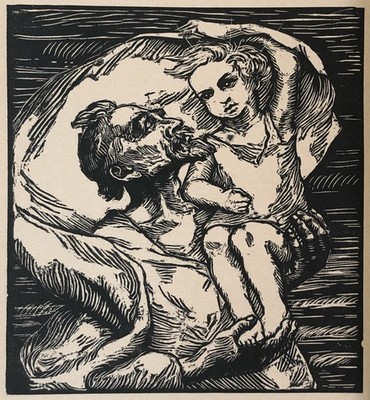 Inge Fehr (1885 XX) Holzschnitt  Christophorus , um 1925. Maße: 14 x 12 cm.