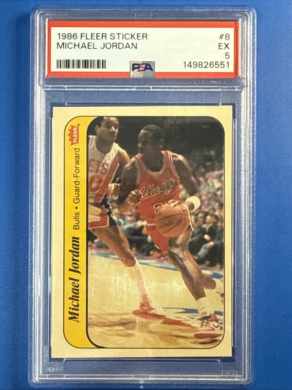 1986 FLEER STICKER #8 MICHAEL JORDAN ROOKIE RC PSA 5 Nice Centering & Eye Appeal