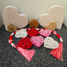 Valentine's Assorted Decor with Large Wooden Hearts, Tassel Beads, and More