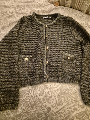 Boucle Black And Green Knitted Cardigan Jacket Mango Size S fitted jacket  UK