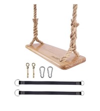 Quality Tree Swing Wooden Seat, adjustable rope, straps 500lbs load, In/OutDoors