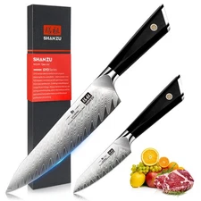 SHAN ZU 2PCS Damascus Kitchen Knife Set 8" Chef Knife with 4" Paring Knife