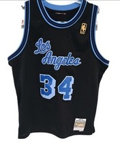 Los Angeles Lakers Jersey Mens Shaquille O'Neal 34 Black Blue NBA Basketball 90s