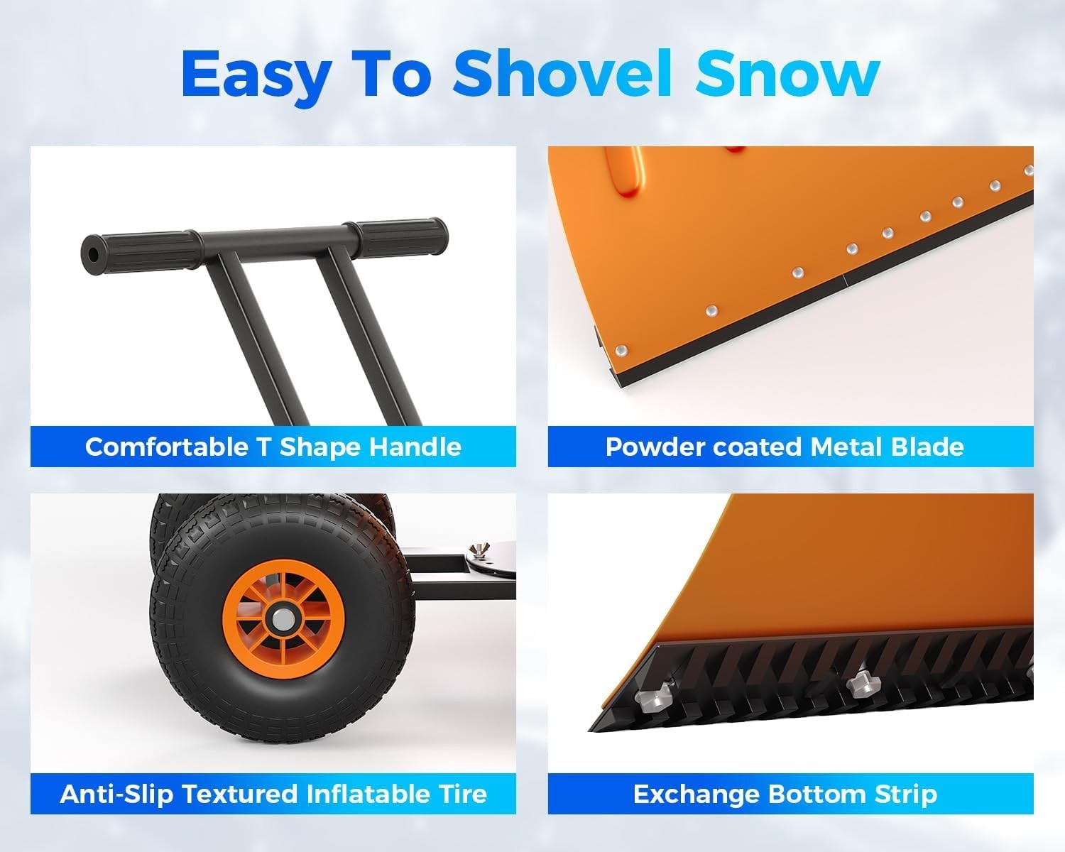 Heavy-Duty Snow Removal Shovel Steel Blade w/ Adjustable Push Angle Dual-Handle