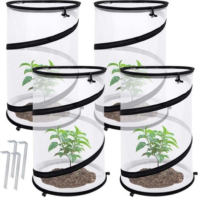 4 Pcs Pop Up Insect Barrier Plant Cover Net, 19.6'' x 11.8'' Round Foldable Plant 