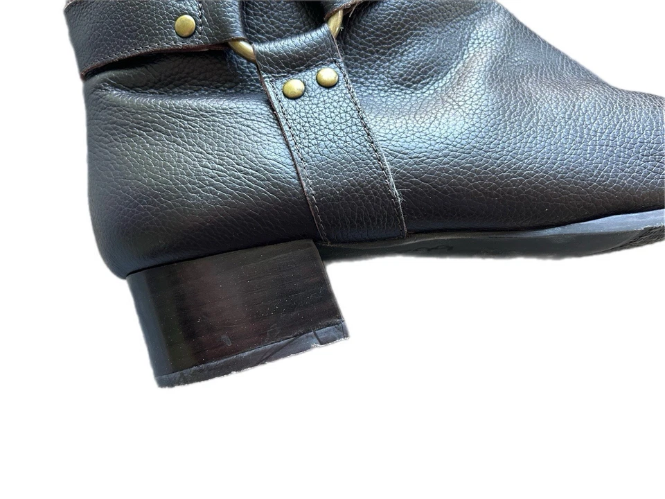 Rare SIZE 13 Women’s Dark Brown & Gold Genuine Leather Boots Harness Ankle - Image 3 of 4