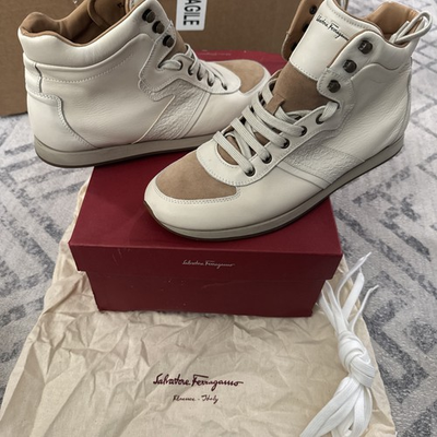 #ad Salvatore Ferragamo Sz 10 D Stanley High Top Cream Sneakers Shoes $299.00