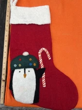 Pottery Barn Kids West Elm Penguin Wool Felt Stocking With Candy Cane “No Mono”
