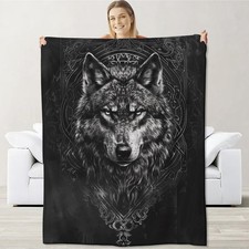 Wolf Blanket for Men Teen Adults, Flannel Wolf Blankets Gifts, Ethnic Style W...