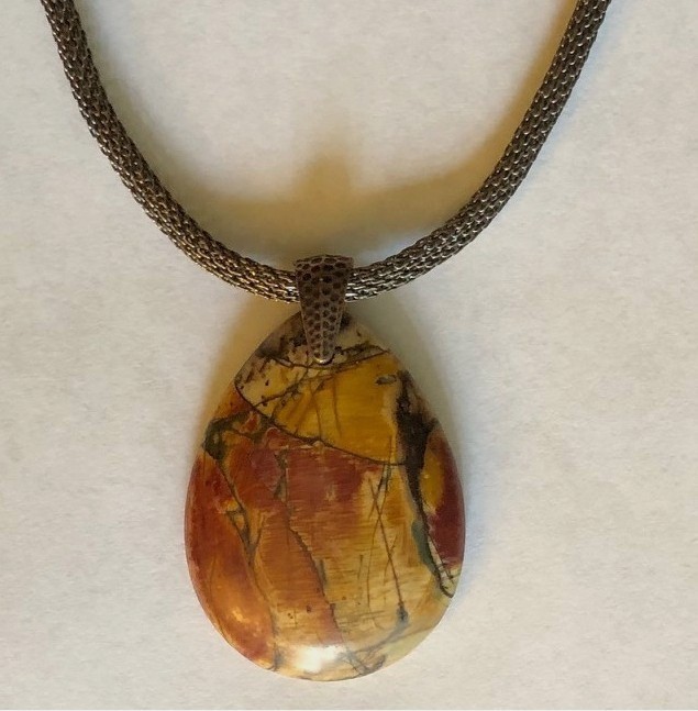 Tear Drop Jasper Pendant with Mesh Chain Necklace