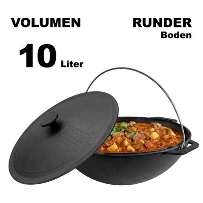 10L Gusseisen Schwenktopf Kazan Asia Kasan mit Deckel aus Gusseisen Grillwok Wok