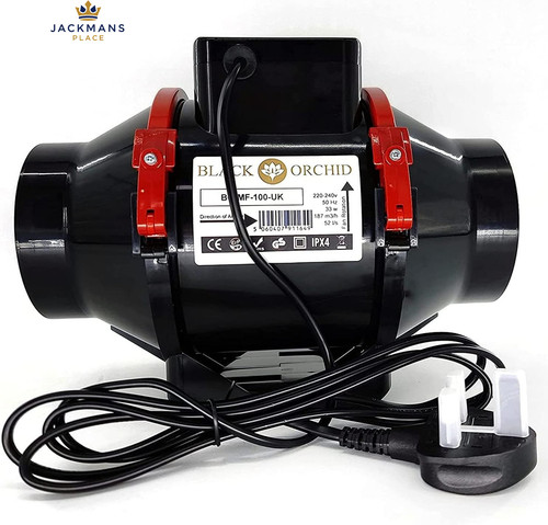 BLACK ORCHID 4” (100mm) Mixed-Flow Inline Extractor Fan with 100 mm, 4 "" Dia