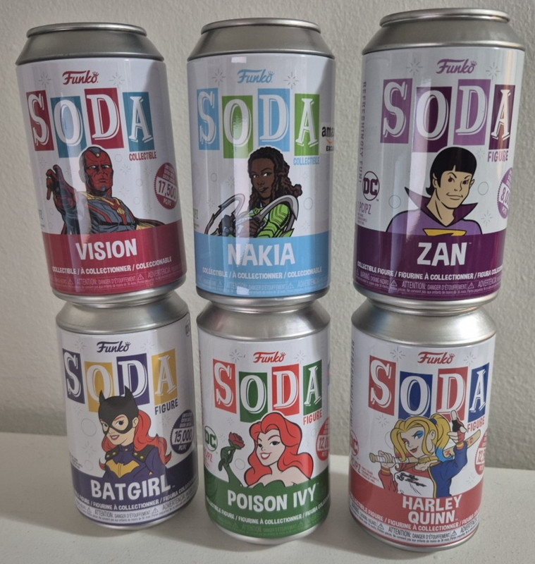 6 Funko Soda Batgirl Poison Ivy Harley Quinn Zan Vision Nakia DC Marvel Lot