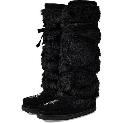 Manitobah Mukluks Size 5 Black Tall Wrap Faux Fur Suede Boot  display picture 1