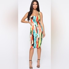 Multicolor Abstract Print Midi Dress Size Medium NWT🧡