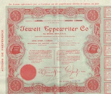 USA JEWETT TYPEWRITER COMPANY stock certificate DES MOINES IOWA