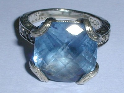 TACORI STERLING SILVER LARGE AQUAMARINE WHITE TOPAZ RING- SIZE 6!
