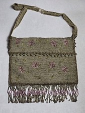 Antique French France Steel Bead Beaded Floral Purse Handbag