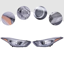 For 2014 15 2016 Hyundai Elantra Projector Headlight LED Right+Left Chrome Lamp