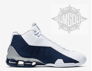 nike shox bb4 white silver navy