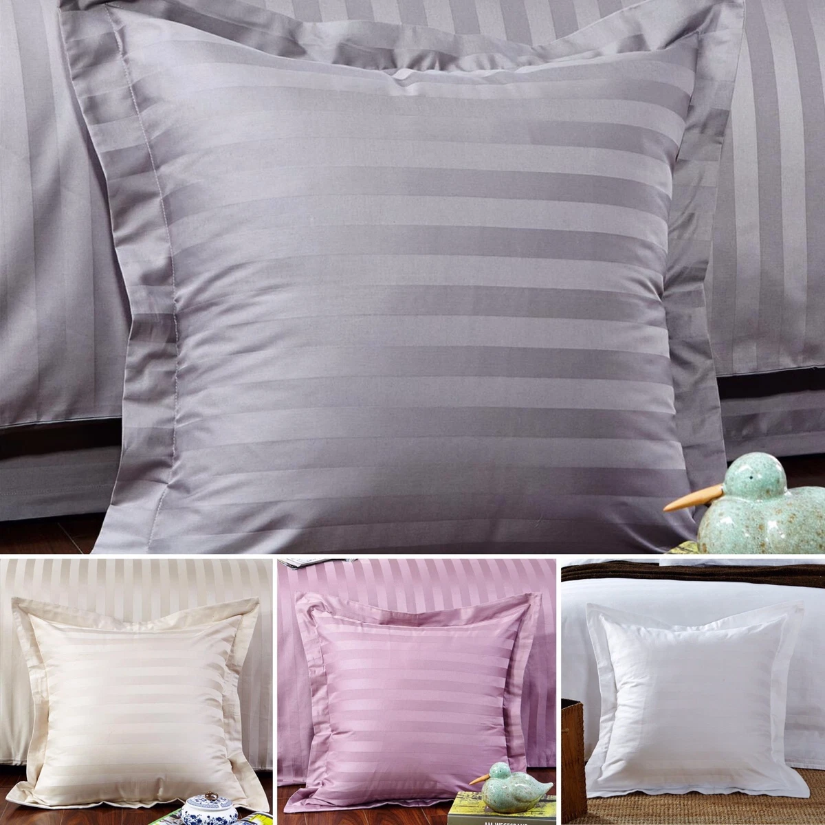 A Pair of 500TC 100 cotton Striped European Pillow Cushion covers