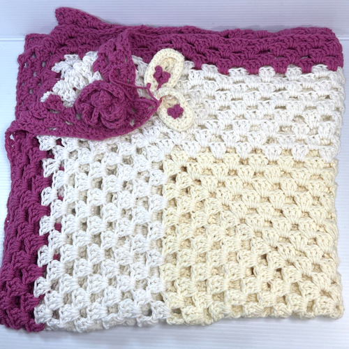 Babydecke Strick Häkel Handarbeit Rosa Weiß & Creme 45 x 40" - Bild 1 von 10
