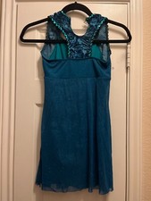 Dansco Fina Blue Glitter Dress Size Child Large Dance Costume