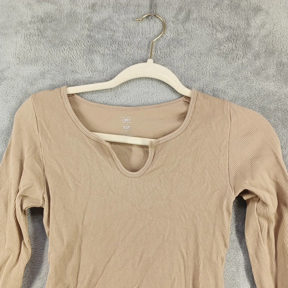 AURA основной верхний размер маленький ребристый вязаный пуловер желтовато-коричневый повседневный - Изображение 2 из 4