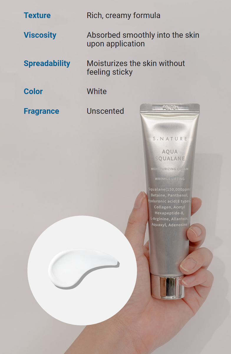 Crème Hydratante S.NATURE Aqua Squalane 60ml - K-Beauty Coréenne - Avec Adénosine - Neuf