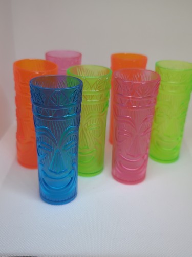 7er Set große Tiki Bar Schnapsgläser Hart Klar Kunststoff Hawaii Party Luau 4" - Bild 4 von 10