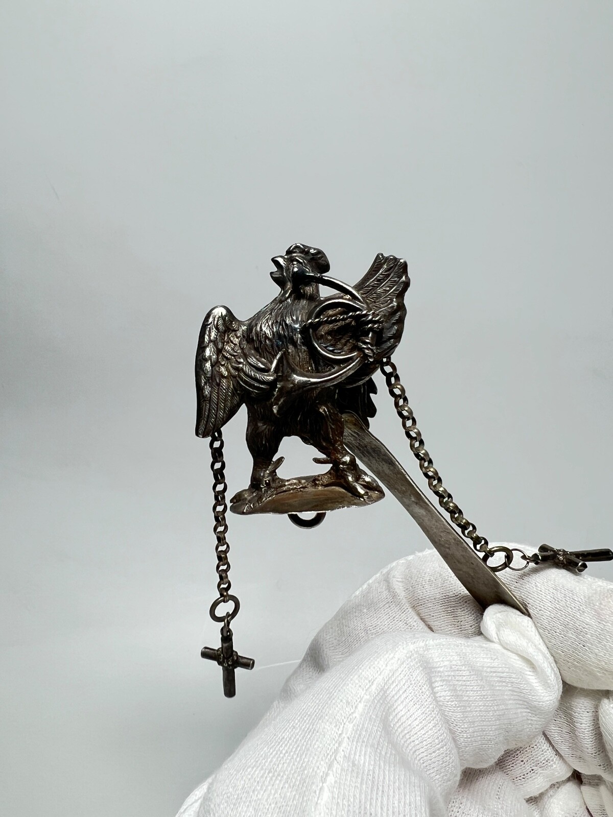 Napoleon Wars French Silver Pocket Watch Chatelain Hook Figure Rooster With Horn