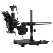 AmScope 7X-45X Black Trinocular Stereo Zoom Microscope + Boom + 144 LED + 10MP C