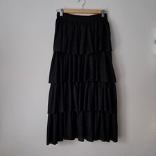 BE BLUMARINE ITALY Midi Tiered Skirt UK10 US6 Black Glitter Fully Lined.