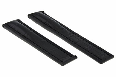 24MM/20MM LEATHER WATCH STRAP BAND DEPLOYMENT CLASP FOR BREITLING COLT BLACK
