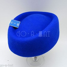 CLASSIC Wool Felt Ladies Pillbox Hat Women Fascinator Air Hostess  Blue  Round
