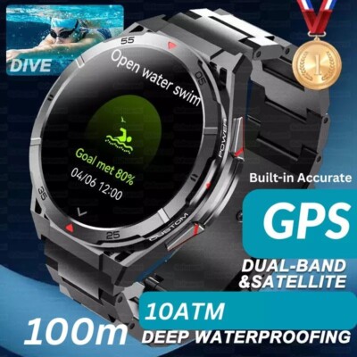 10ATM IP69 Swimming Waterproof Smart Watch GPS Tracker AMOLED