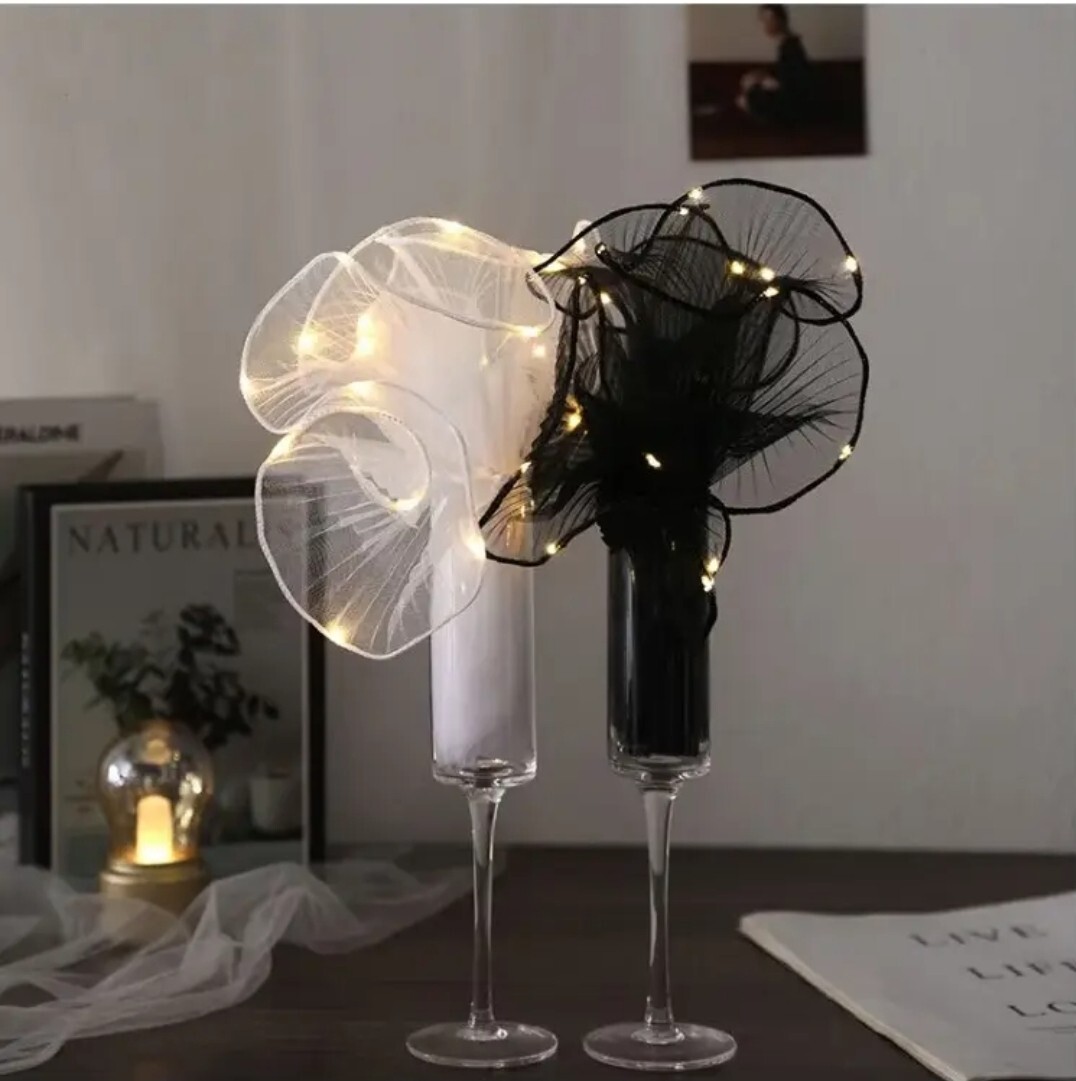 2pc Flower Sheets Bouquet Packaging Wrapping Veil DIY Material with light