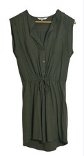 Jack Womens Knee Length Shirt Dress Size M Green Sleeveless Waist Tie Button Up