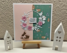 Osterkarte - Grußkarte - Fadengrafik - Frohe Ostern - Hase mit Blumen